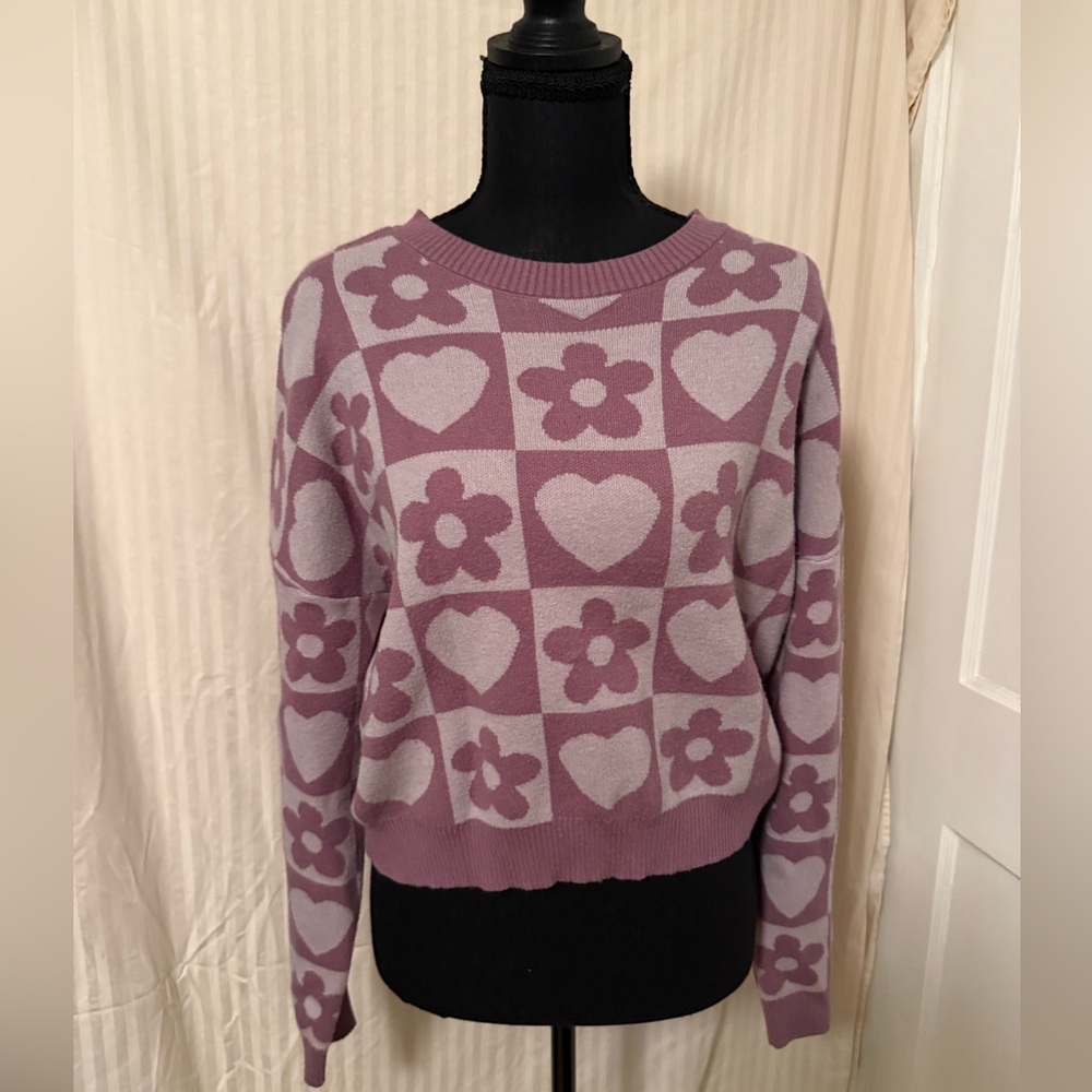 Debut Floral Heart Sweater - Lavender and Cream